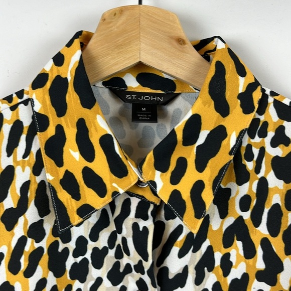 St John Collection Satin Back Leopard Print Black Gold Shirt Blouse Top Size M - Picture 7 of 12